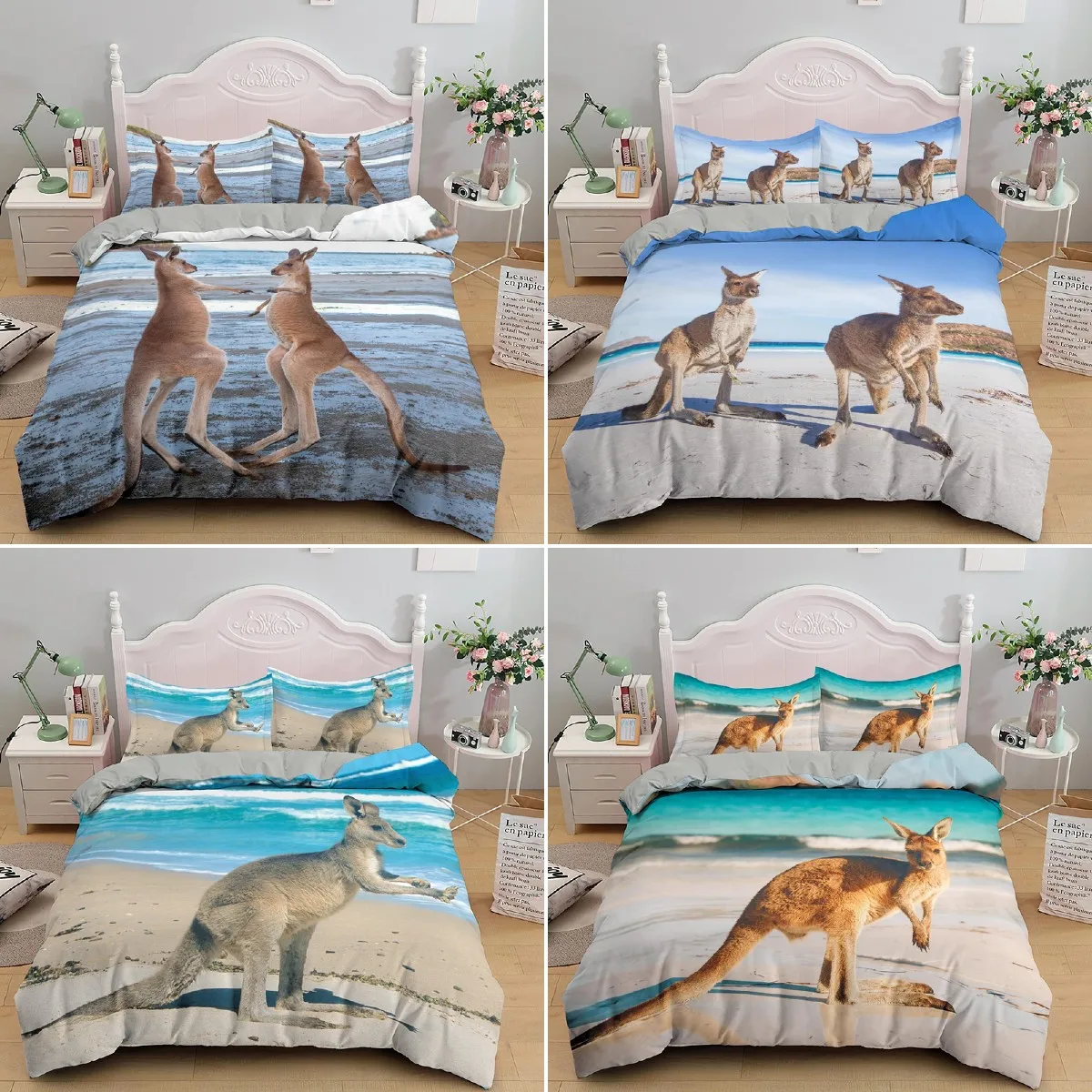 

Kangaroo Duvet Cover King/Queen Size,Tropical Sea Beach Scenery Bedding Set For Kids Teens Adults,Blue Ocean Soft Duvet Cover