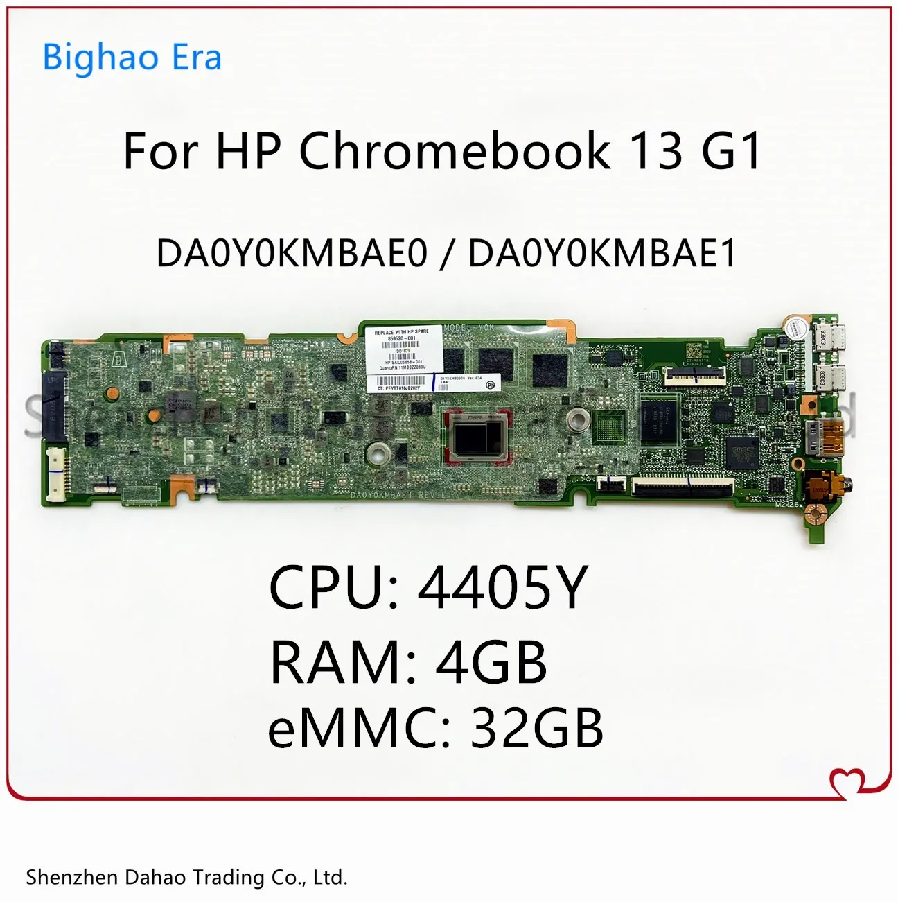 

859523-001 859523-601 For HP Chromebook 13 Pro G1 Laptop Motherboard With 4405Y CPU 4GB-RAM 32G-eMMC DA0Y0KMBAE0 DA0Y0KMBAE1