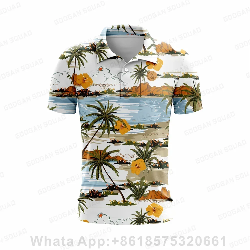 

Новинка 2023, Летняя мужская рубашка-поло с тропическим лесом, Повседневная модная быстросохнущая футболка с коротким рукавом для рыбалки и гольфа, топы, Одежда большого размера 024