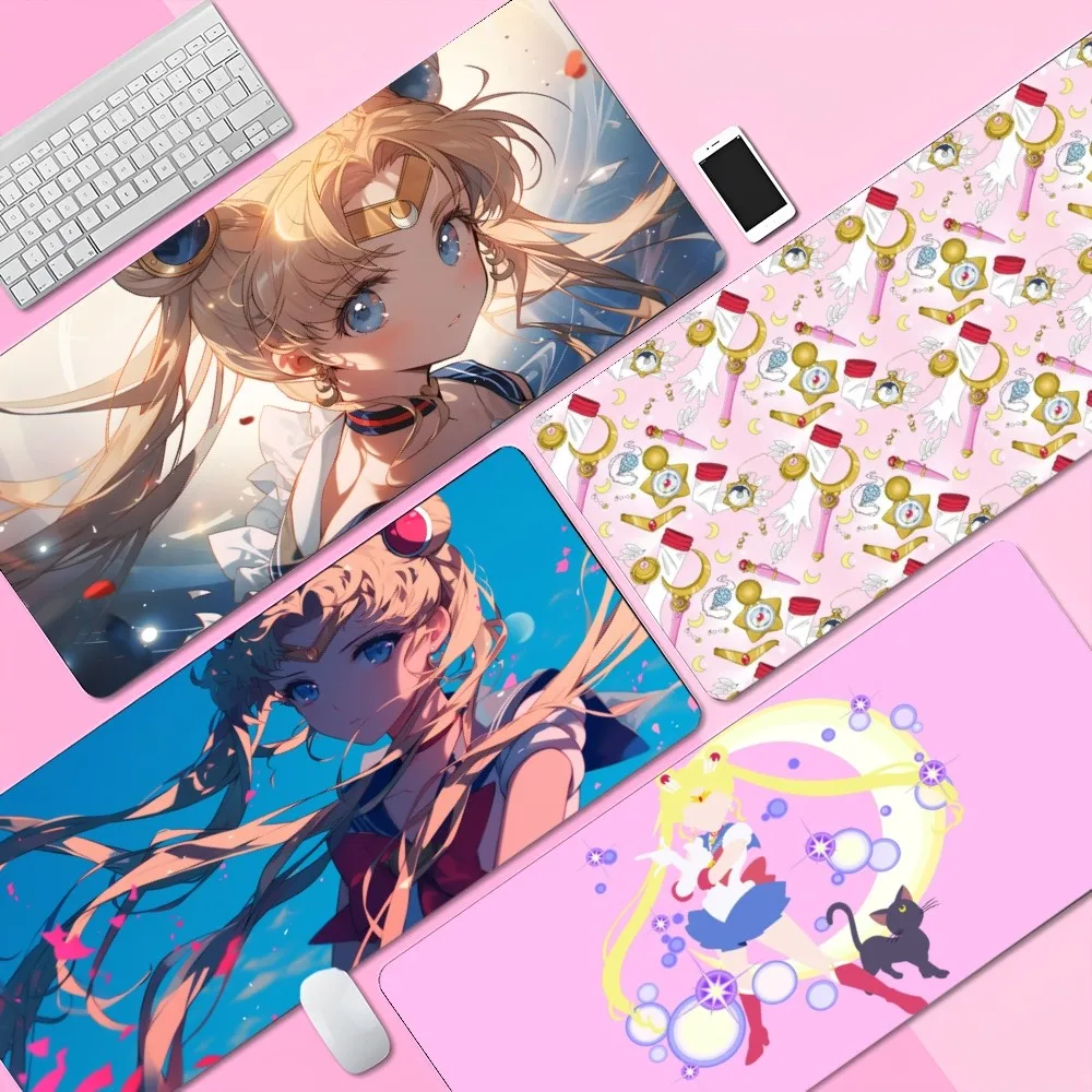 

Anime S-Sailor M-Moon Mousepad Custom Skin Desktop Desk Mat Kawaii Gaming Accessories Students Writing Pad for PC Computer Table