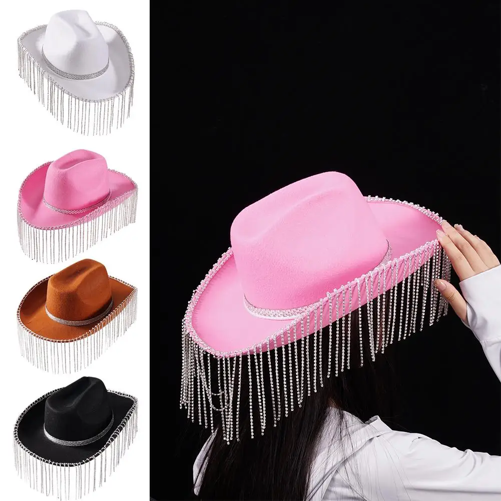 

Rhinestone Fringe Cowgirl Hat Bling Diamond Fringe Cowboy Hat Western Hat Glitter Cowboy Hat For Women Disco Rave Party Cos I5F4