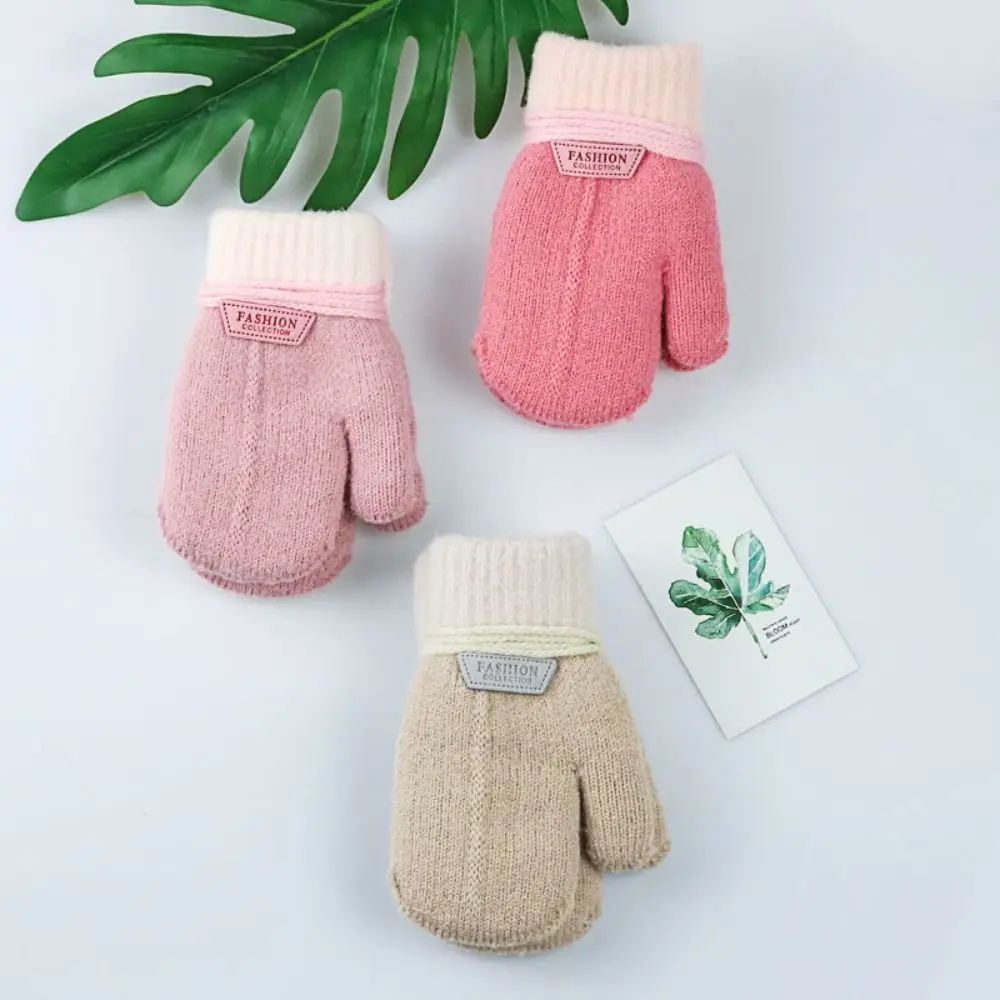 

С веревкой, зимние и осенние спортивные перчатки с пальцами, варежки в Корейском стиле, вязаные перчатки для малышей, детские варежки