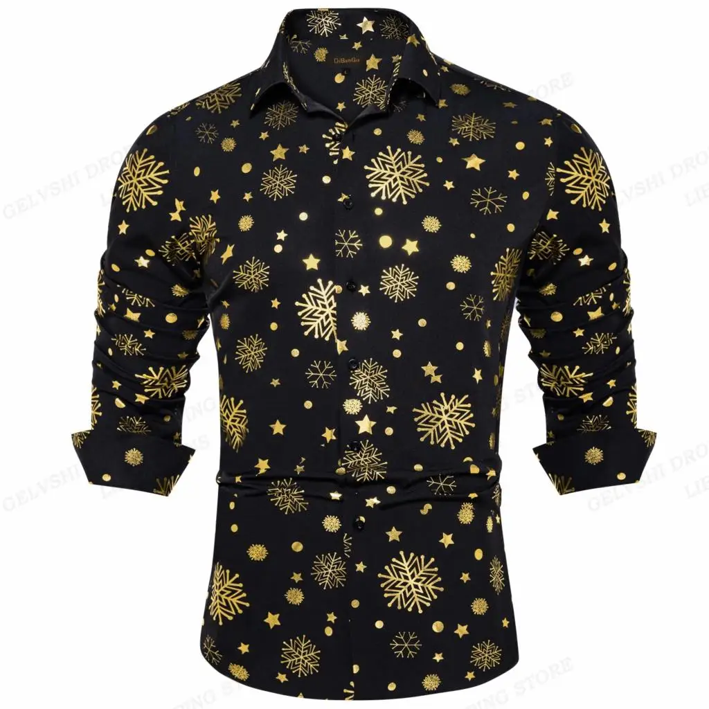 

Snowflake Long Sleeve Hawaiian Shirts Men Fashion Shirt Christmas Aloha Cuba Beach Blouse Turn Over Collar Camisas Male Shirts