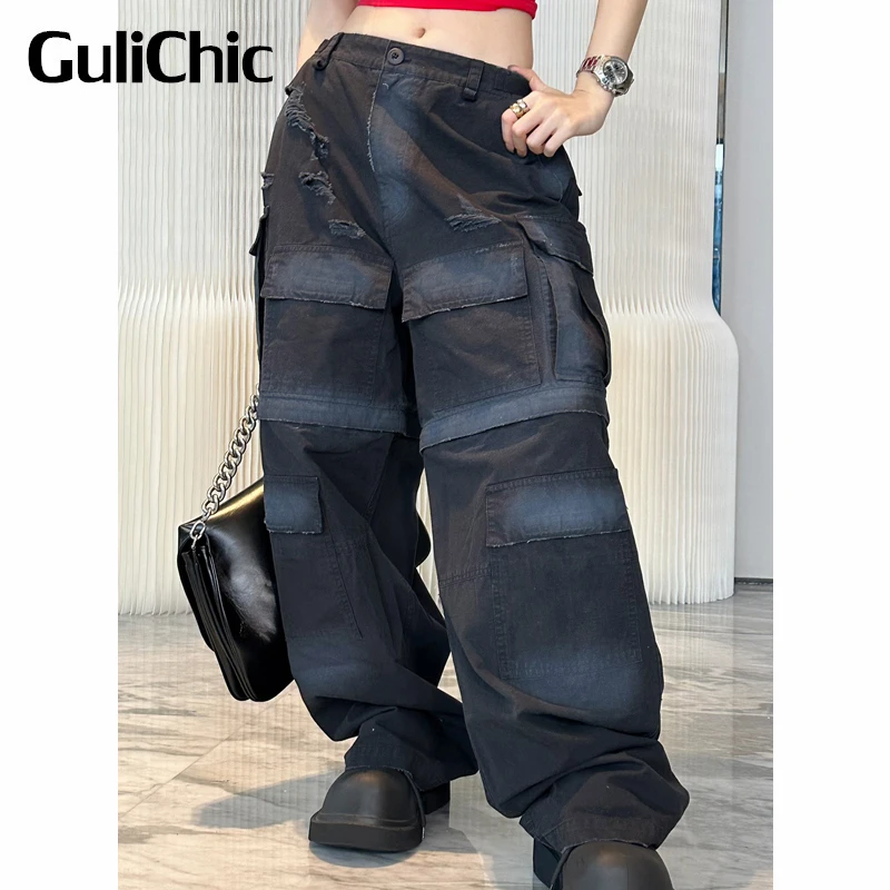 9.9 GuliChic Women Vintage Loose Gradient Hole Hook & Loop Pocket Detachable Hem Cargo Pants Unisex
9.9 GuliChic Women Vintage Loose Gradient Hole Hook & Loop Pocket Detachable Hem Cargo Pants Unisex