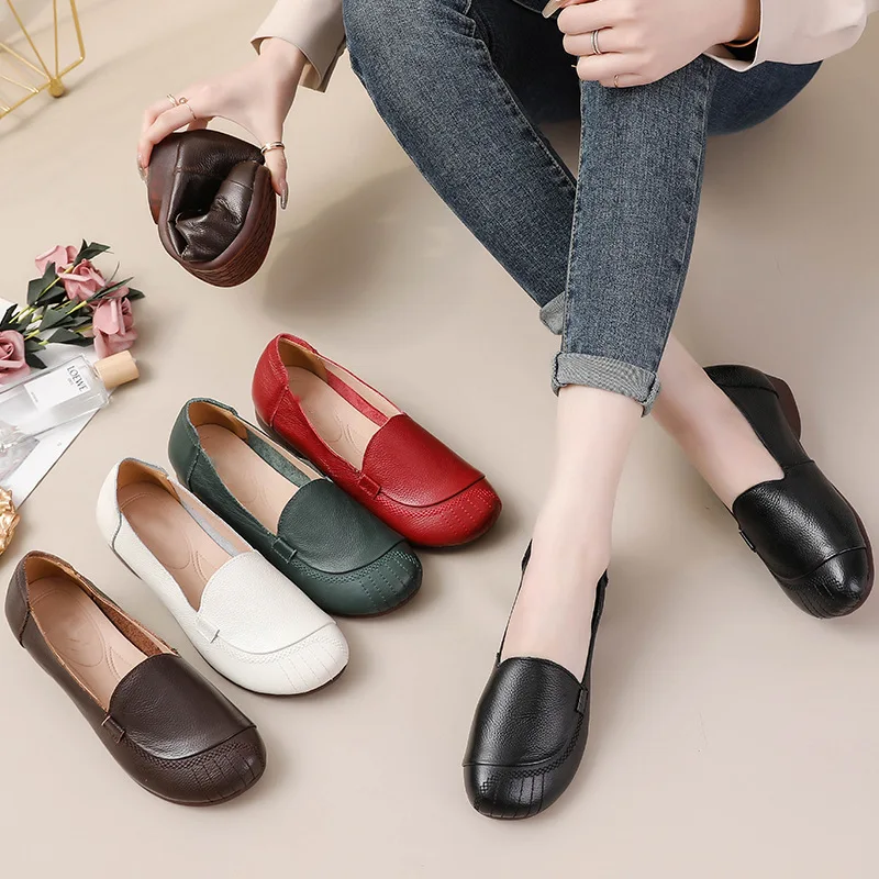 

2024 Summer new ballet flats womens concise plain loafers shallow shoes woman cosy low heels ladies dressy shoes genuine leather