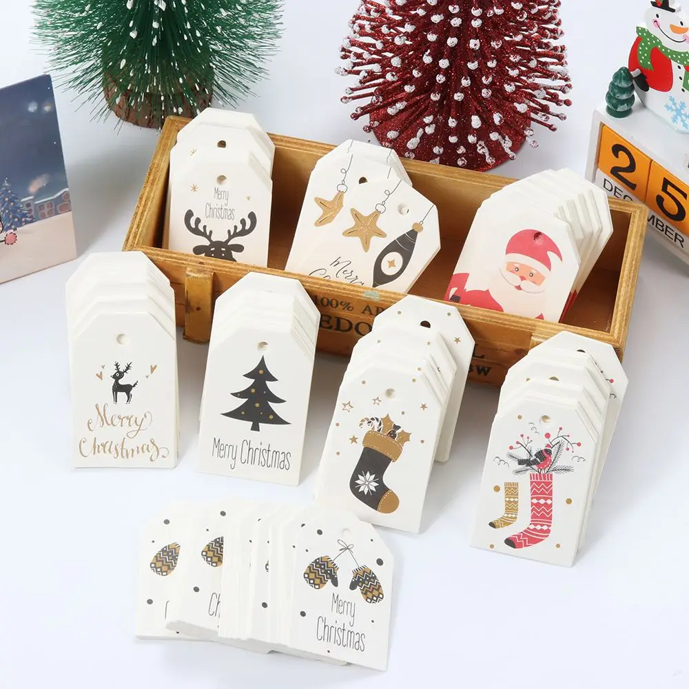 

50PCS Merry Christmas DIY Kraft Tags Labels Gift Wrapping Paper Hang Tags Santa Claus Paper Cards Hanging Xmas Party Supplies