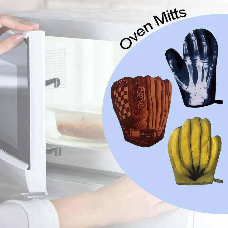 

Oven Mitts High Heat Resistant Microwave Oven Gloves Anti-scalding Baking Mittens With 3D Printing For Cooking Baking BBQ