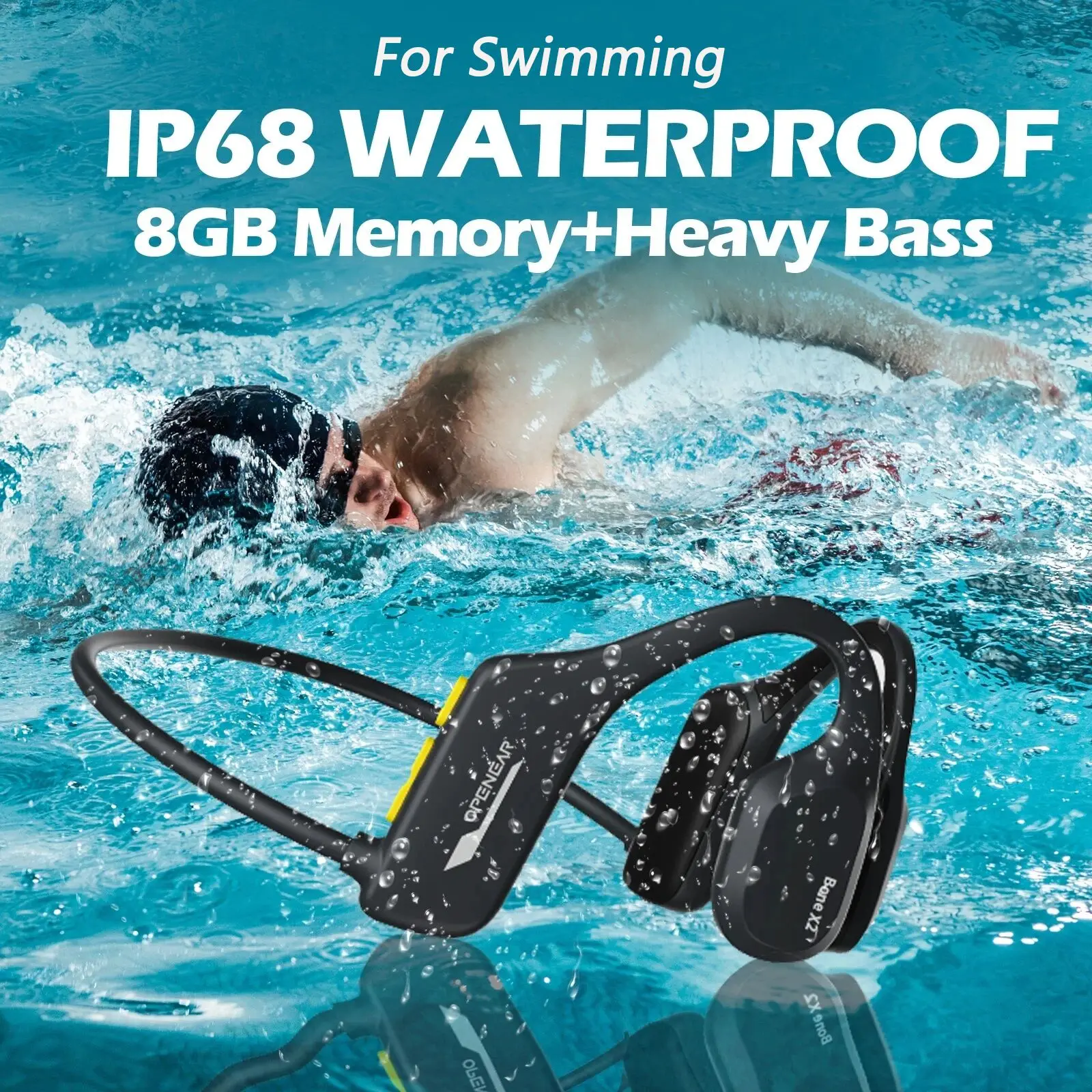 

BoneX2 8GB Storage Swimming Headphone IP68 Waterproof Bone Conduction Headset Open Ear Wireless BT 5.2 Ear Hook Sports Earphones