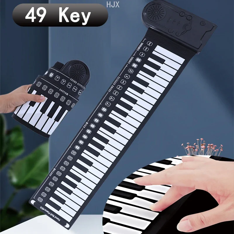 

Hand Roll Fold Electronic Piano 49 Key Beginner Educational Musical Instrument Kids Toys for Girls Learning Music Children Boys