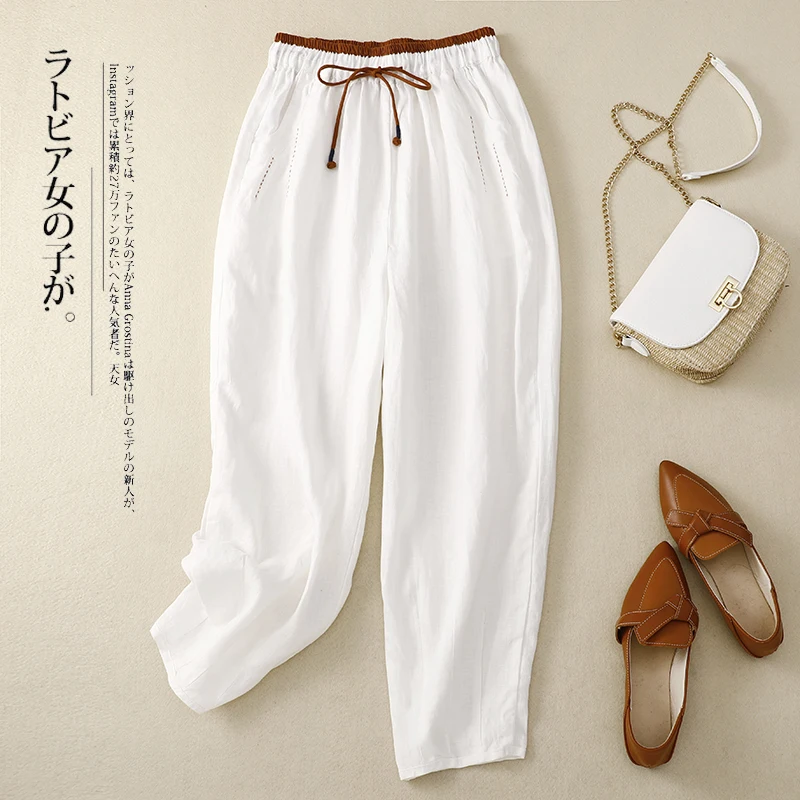 Limiguyue Vintage Contrast Color Cotton Linen Casual Pants Women Drawstring All Match Ankle-Length Harem Trousers Summer U319
Limiguyue Vintage Contrast Color Cotton Linen Casual Pants Women Drawstring All Match Ankle-Length Harem Trousers Summer U319
