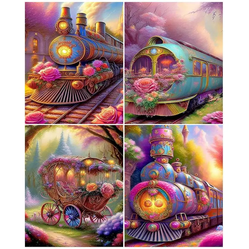

CHENISTORY Painting By Number Colorful train HandPainted Gift DIY Pictures By Numbers Landscape Kits Drawing On Canvas Home Deco