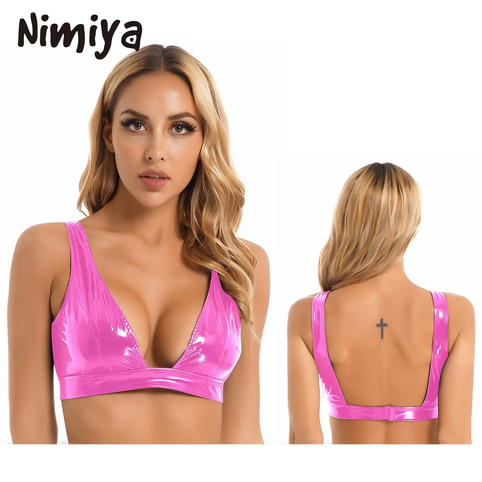 Nimiya Womens Pure Color Wet Look Patent Leather Low-Cut Bra Tops Night Out Vest Clubwears Wide Shoulder Strap Deep V Crop Tops 
Nimiya Womens Pure Color Wet Look Patent Leather Low-Cut Bra Tops Night Out Vest Clubwears Wide Shoulder Strap Deep V Crop Tops