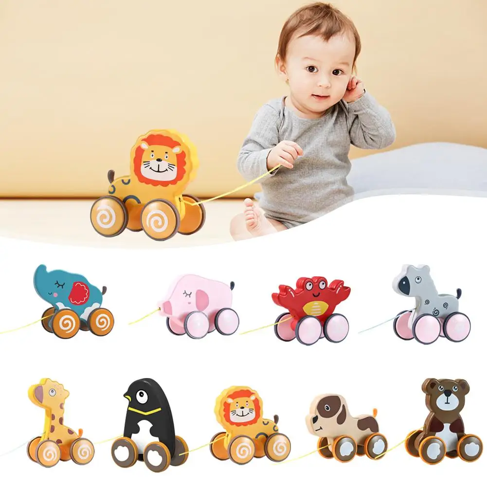 

Children Fun Pulling Toys Cute Cartoon Animal Dog Bear Lion 4 Wheels Mini Car Toy For Toddlers Boy Girls Gifts For Kids S9U9