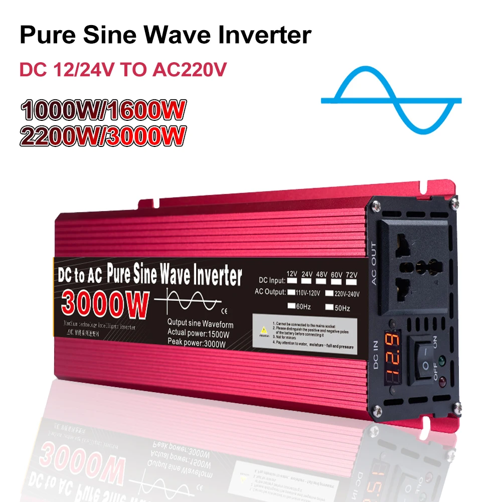 Pure Sine Wave Inverter 12V/24V To 220V/110V Car Voltage Converter Solar Inverter For RV Truck PeakPower 1000W/1600W/2200W/3000W
Pure Sine Wave Inverter 12V/24V To 220V/110V Car Voltage Converter Solar Inverter For RV Truck PeakPower 1000W/1600W/2200W/3000W