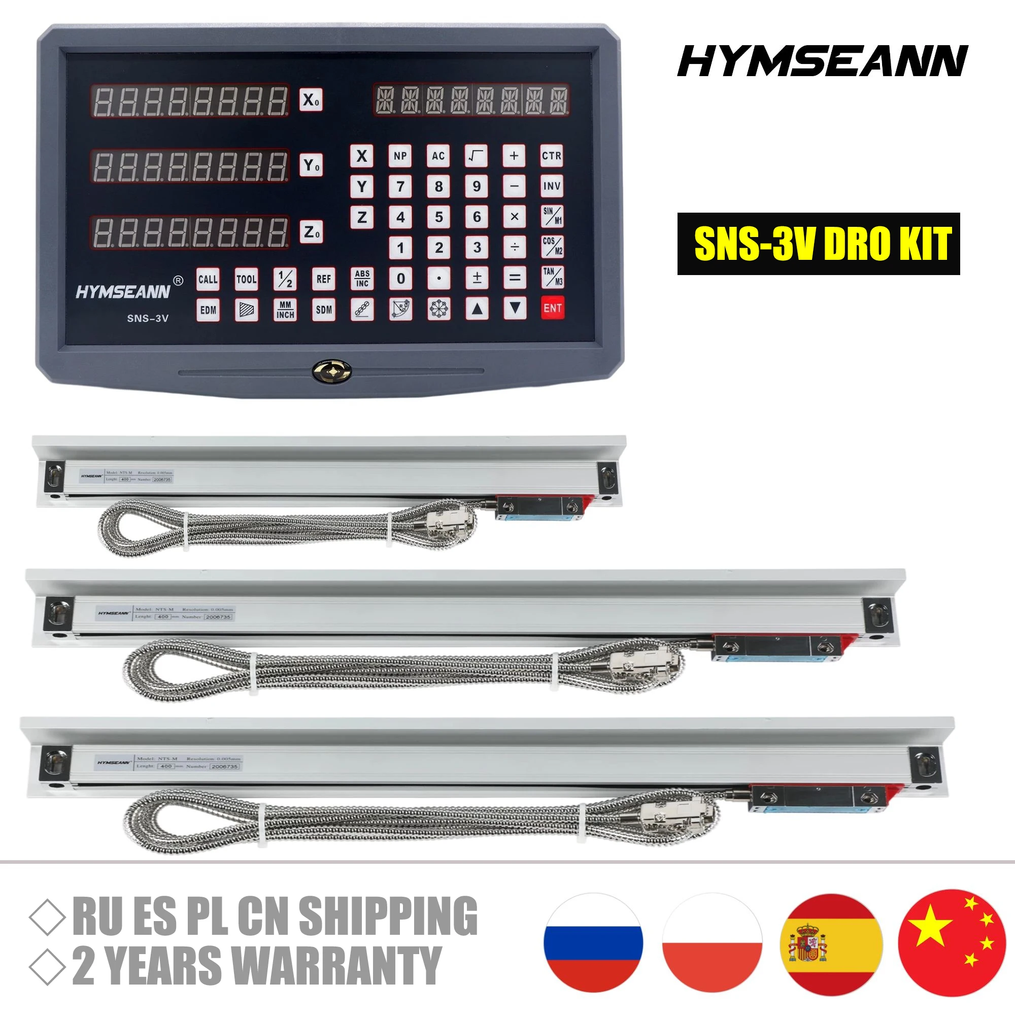 

High Precision Lathe Milling 3 Axis Digital Digital Readout DRO Set SNS-3V and 5U 0.005mm CNC Linear Scale Encoder Grating Ruler