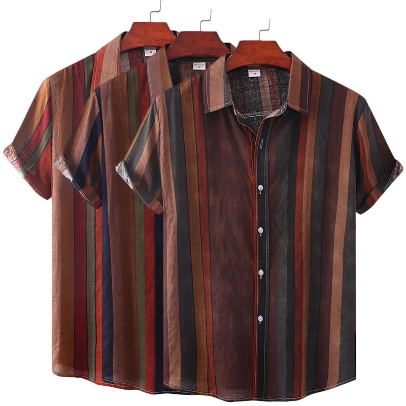 Men's Cotton Polyester Summer Short Sleeve Shirt Striped Pattern Breathable Hawaiian Beach Male Shirts Casual Blouse For Men
Men's Cotton Polyester Summer Short Sleeve Shirt Striped Pattern Breathable Hawaiian Beach Male Shirts Casual Blouse For Men