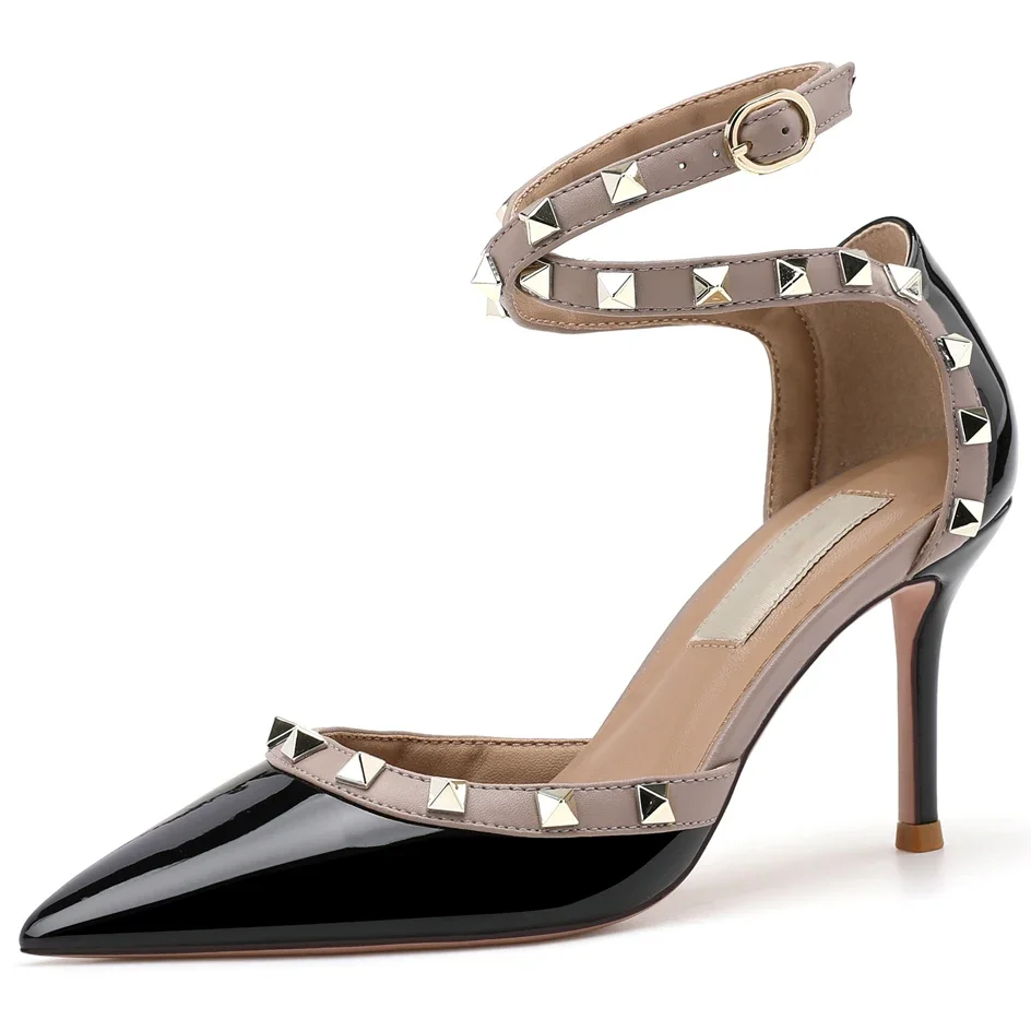 

【Measure your feet length before order】Rivets Luxry Designer Women Elegant Sandal Stiletto High Heel Strappy Prom Shoe 98-CHC-33