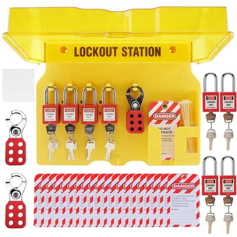 

Lockout Tagout Station With 8 Safety Padlocks 3 Hasps And 20 Lockout Tags, Lock Out Tag Out Board With Loto Devices