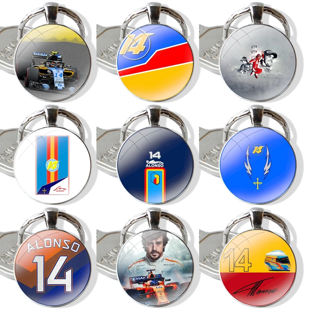 

Fernando Alonso Pendant Car Key Chains Handmade Glass Cabochon Keychain Cartoon Design Fashion Creative