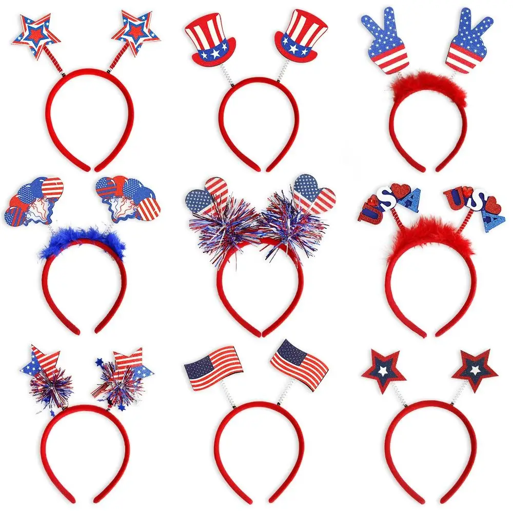 

Pentagram Independence Day Headwear Sequin American Flag US National Day Flag Hair Band Heart Headband