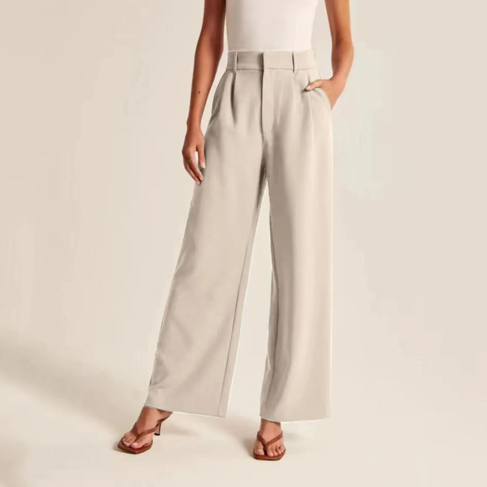 

Women Wide Leg Pants Work Business Casual High Waisted Baggy Dress Pants Trousers Solid Office Ladies Ankle-Length Trousers
