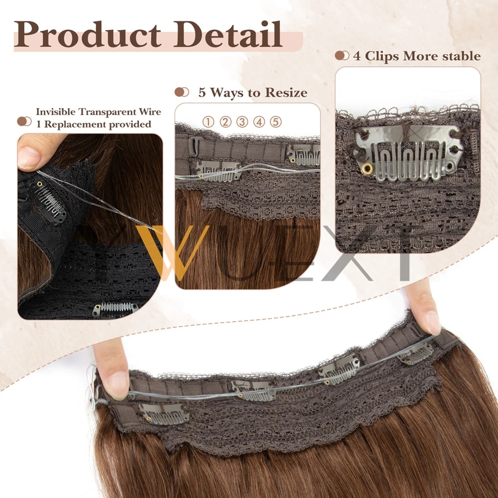 Brown Clip In One Piece Human Hair Extensions with Adjustable Fish Wire 12-24 inches Halo Hair Extensions Flip ins 60-100g 2 S46d55cdac90243ec9426b2f1bf23c81e3
