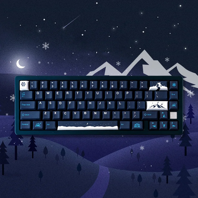 

129 Keys Snowy Night Keycaps Cherry Profile PBT 5-sided Dye Sublimation Mechanical Keyboard Keycap For MX Switch 61/64/68/87/104