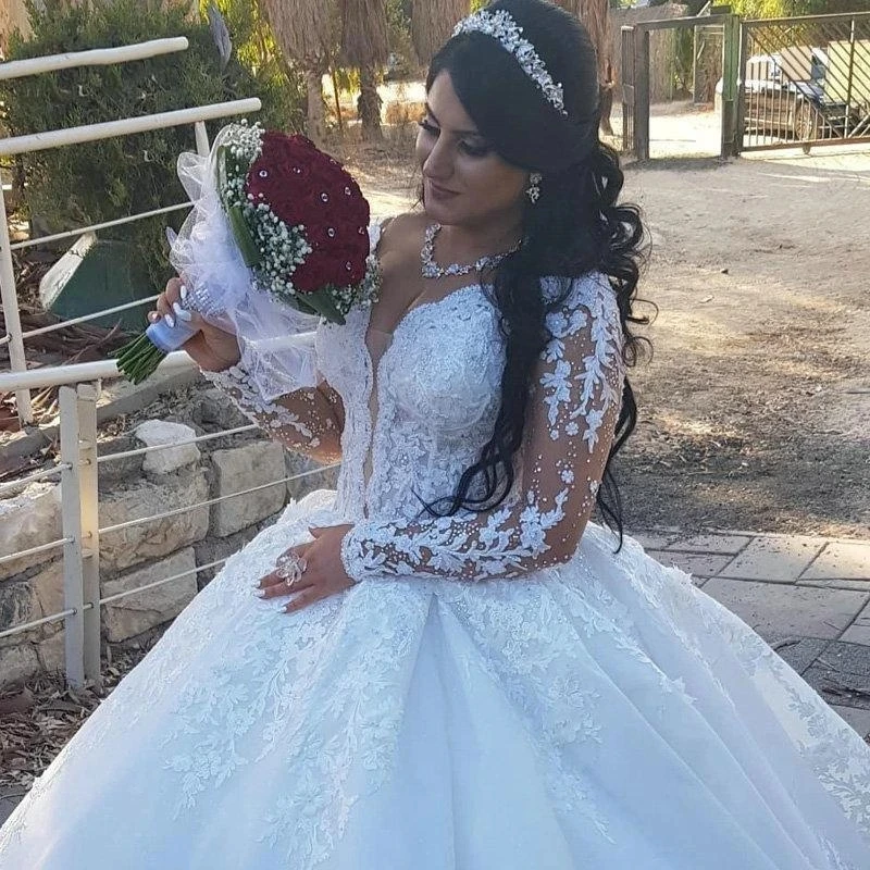 

Дизайнерские кружевные свадебные платья принцессы с пышными длинными рукавами Свадебные платья женское арабское платье Vestido de Noiva Макси Халат