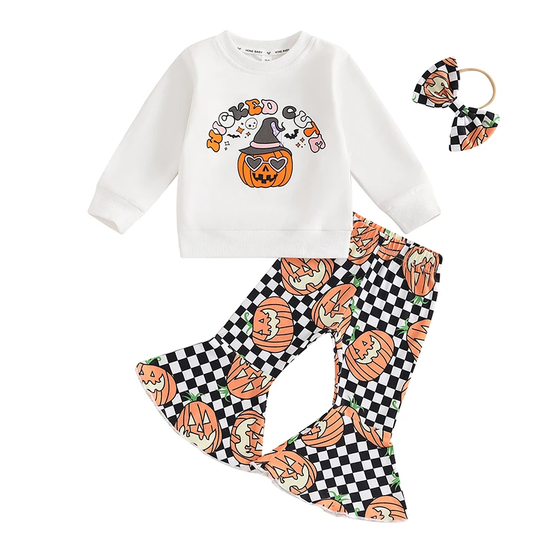 Toddler Baby Girl Halloween Outfit Wicked Cute Sweatshirt Checkerboard Pumpkin Flared Pants Headband Set 6M-4T
Toddler Baby Girl Halloween Outfit Wicked Cute Sweatshirt Checkerboard Pumpkin Flared Pants Headband Set 6M-4T