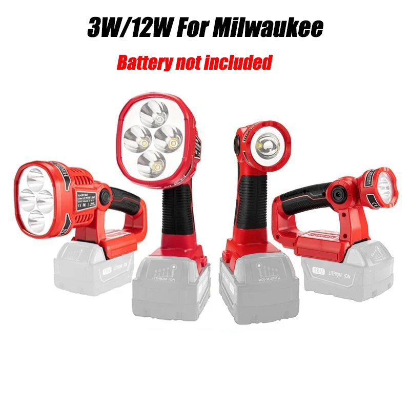 

3W/12W Emergency LED Work Light Flashlights Electric Torch Outdoor Portable Lamp for Milwaukee 14.4V-20V Li-ion Battery