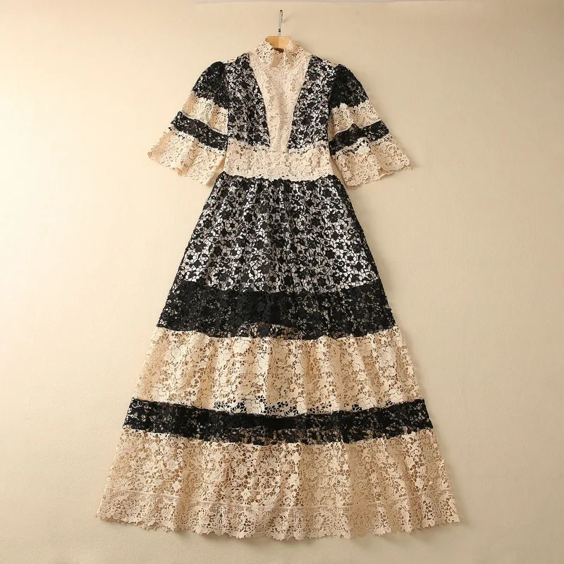 European and American women's clothes 2023 spring new Stand collar Five-point sleeve contrast color lace Fashion Dress XXL
European and American women's clothes 2023 spring new Stand collar Five-point sleeve contrast color lace Fashion Dress XXL