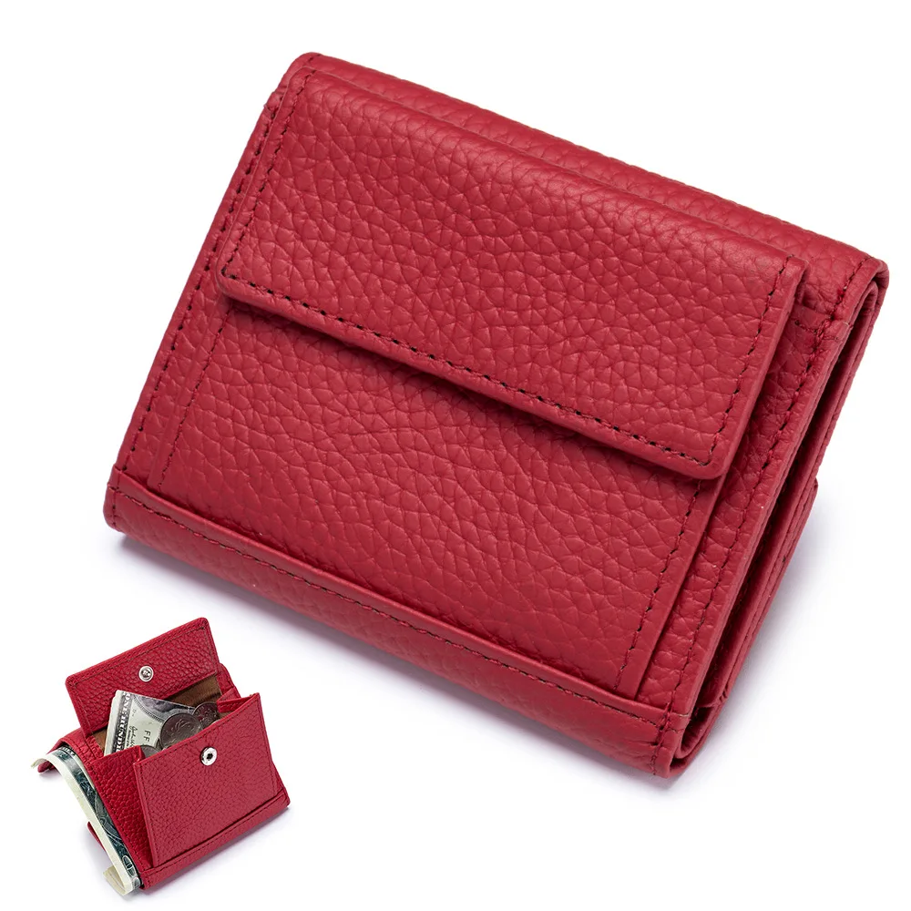 

New Fashion Slim Mini Wallet Lady Short Solid Women Wallets Money Bag Hasp Genuine Leather Small Trifold Coin Purse Card Holder