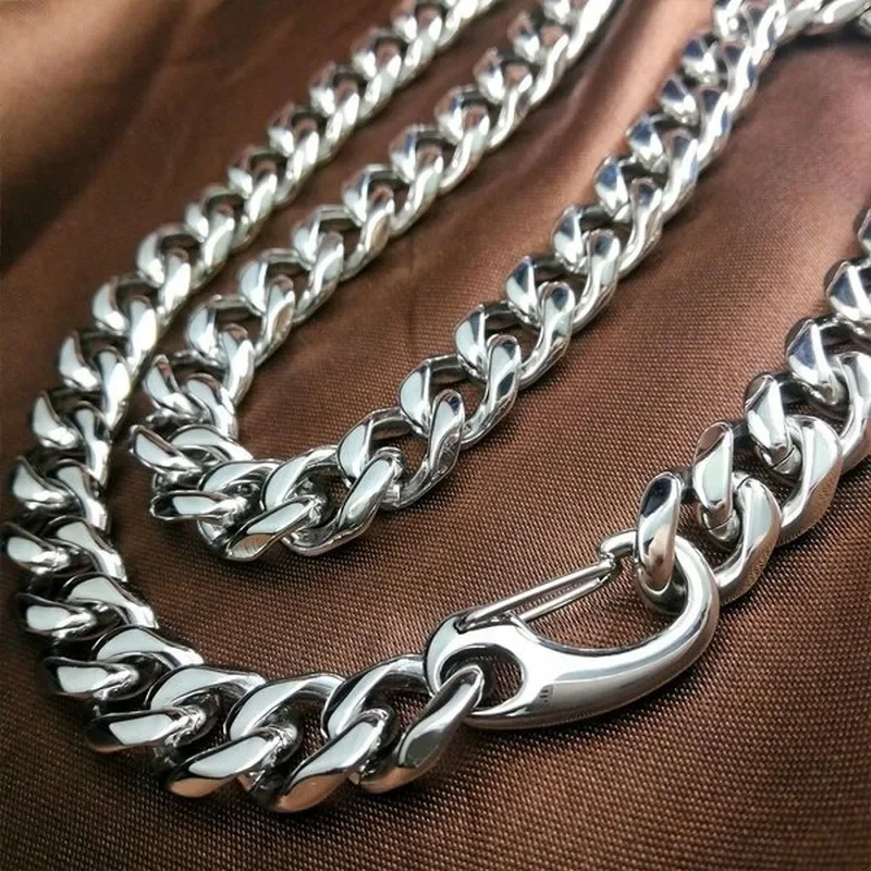 

50cm-90cm Length Top Heavy Men's 316L Stainless Steel Cuban Curb Chain Necklace N443 13mm Band Width