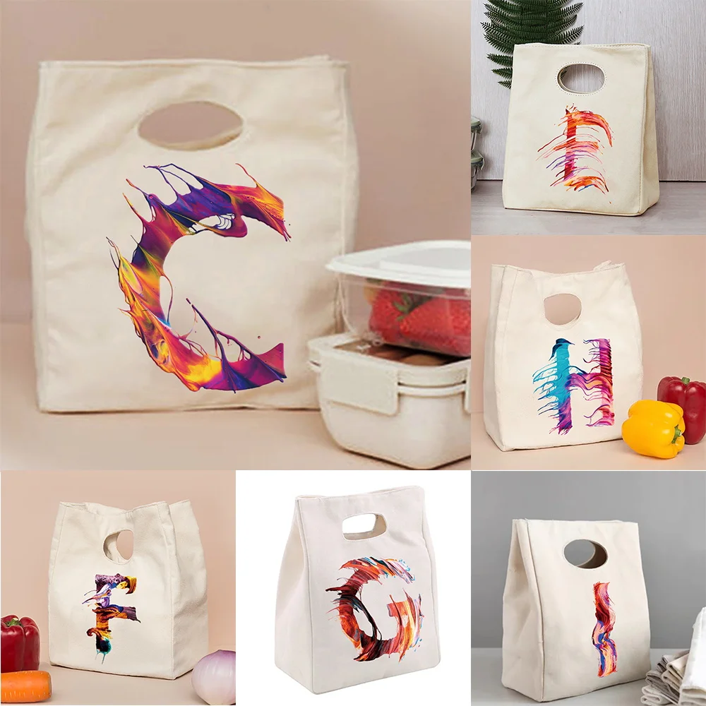 

Lunch Bag for Women Thermal Diner Container Bento Pouch Kids Food Insulated Cooler Lunchbox Paint 26 Letters Series Tote Bags