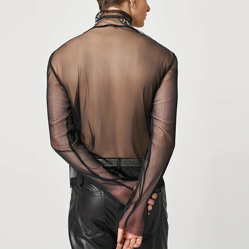 Футболка мужская прозрачная сетчатая с высоким воротником и длинным рукавом
Футболка мужская прозрачная сетчатая с высоким воротником и длинным рукавом