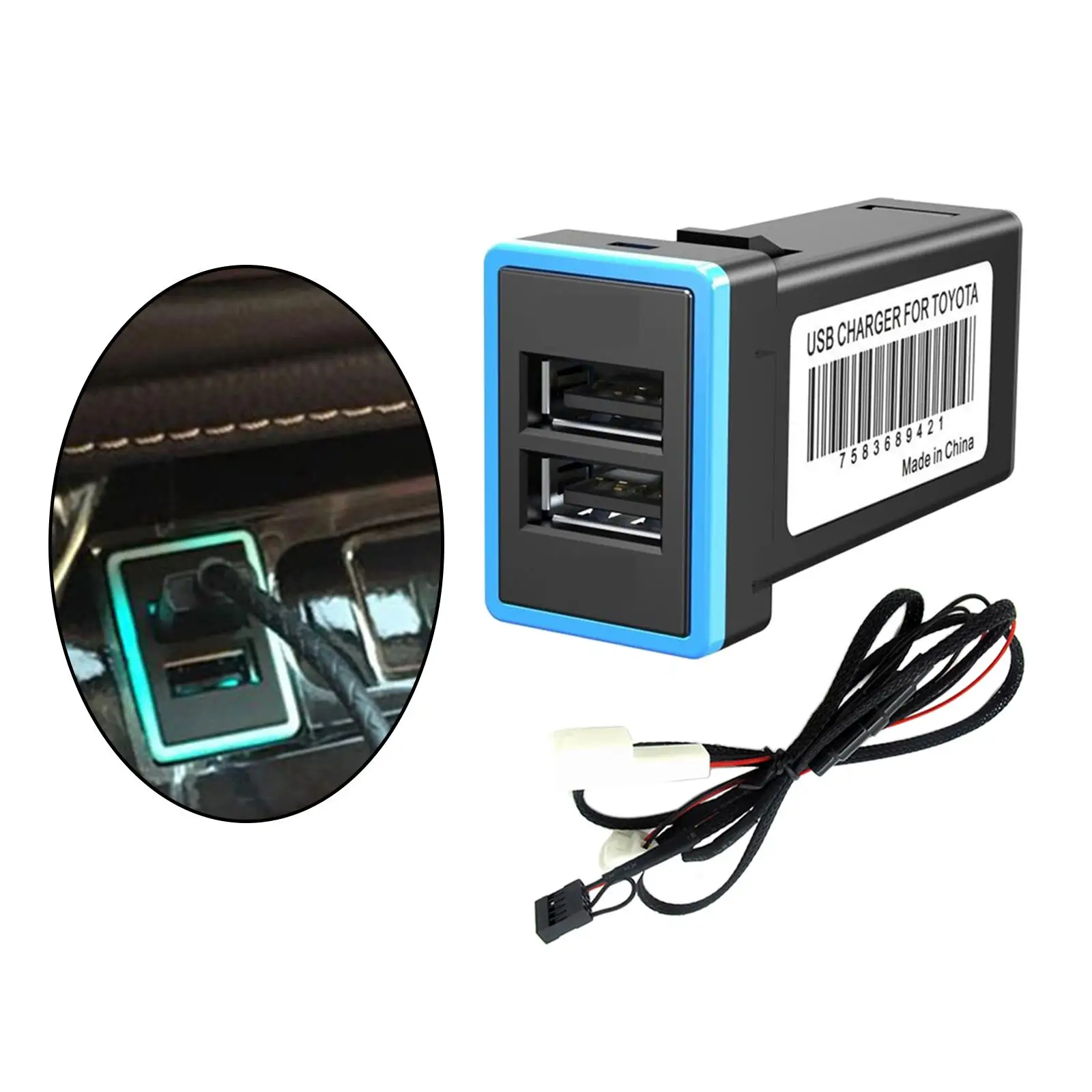 

Универсальное автомобильное зарядное устройство с двумя USB-портами QC3.0, быстрая зарядка, синее быстрое зарядное устройство для быстрой зарядки, подходит для зарядки адаптера питания