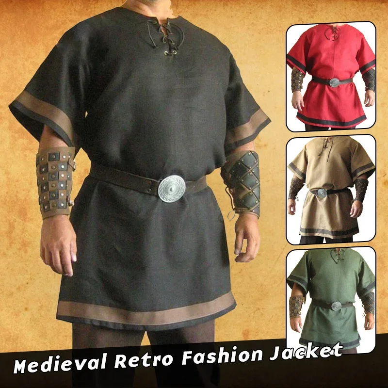 

Средневековые винтажные Топы эпохи Возрождения раньше Мужская Скандинавская армия Пиратская Туника Рубашки костюм для косплея на Хэллоуин
