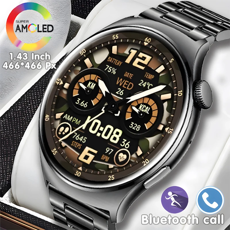 

2024 New Men Smart Watch 1.43 Inch 466*466 Bluetooth Call Smart Watch Women Menstrual Cycle Health Suitable for Huawei Xiaomi