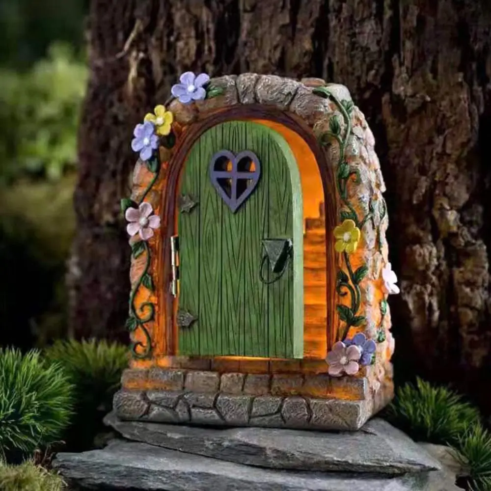 

Funny Solar Fairy Door Light Art Statues Resin Waterproof Fairy Door Decorations Lifelike Handmade Garden Door Statue Home