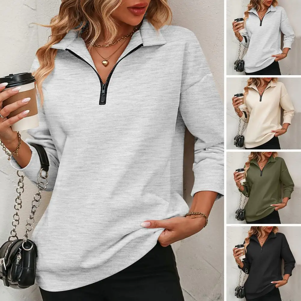 Women Oversized Autumn Lapel Zipper Half Placket Sweatshirt Long Sleeve Solid Color Loose Fit Pullover Tops Women's Clothing
Women Oversized Autumn Lapel Zipper Half Placket Sweatshirt Long Sleeve Solid Color Loose Fit Pullover Tops Women's Clothing