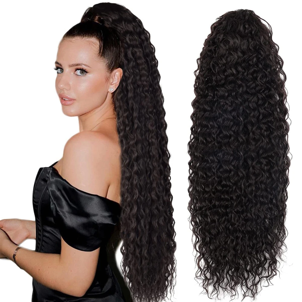 

24Inch Long Deep Wave Ponytail Clip In Hair Extensions for Black Women Afro Kinky Curly Drawstring Pony Tail Hairpieces