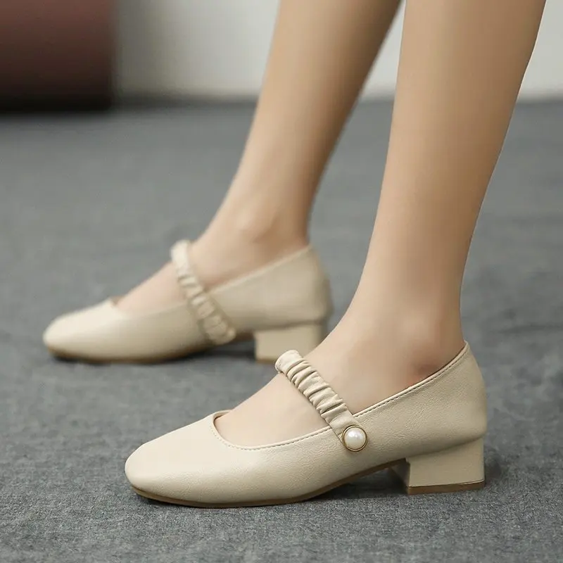 

Chunky Heels Mary Jane Shoes Spring New Lady Square Head Evening Shoes Gentle Wind Low Heel Fairy Single Shoe Woman
