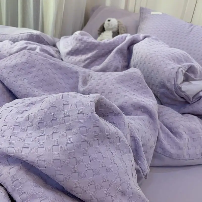 Purple Bedding Set Luxury High Grade Light Washable Cotton Waffle Four Piece Quilt Cover Bed Sheet Dormitory Three Piece
Purple Bedding Set Luxury High Grade Light Washable Cotton Waffle Four Piece Quilt Cover Bed Sheet Dormitory Three Piece