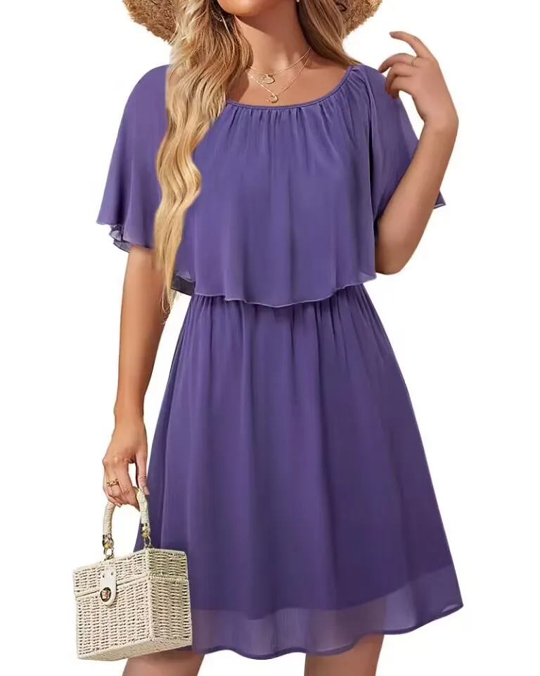 Summer ruffle patchwork chiffon cape dress Green black purple women sleeveless round neck slim waist A-line knee-length dress
Summer ruffle patchwork chiffon cape dress Green black purple women sleeveless round neck slim waist A-line knee-length dress