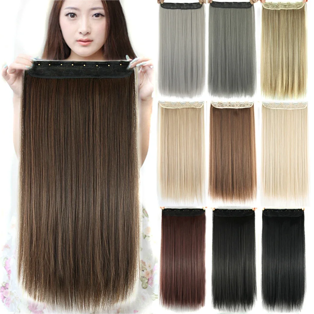 

28 Inches Straight Long Clip In Hair Extension Hairpins Fake Hair Strands One Piece Natural Hair Pins and Clips