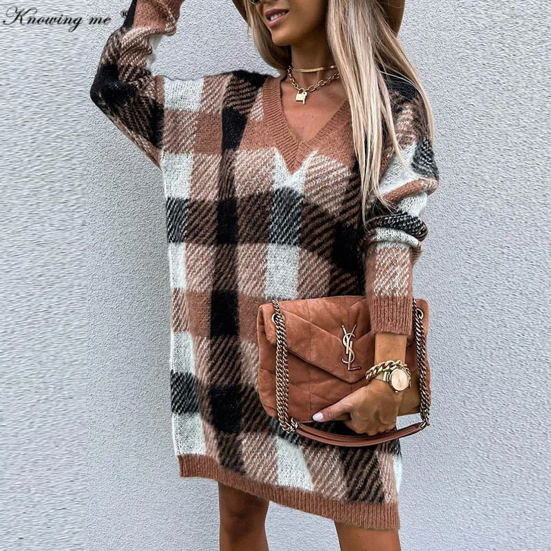 women's knitted dress Elegant Sexy V neck Plaid print sweater dress Office Lady Fashion Long sleeve Loose knitted Party dress
women's knitted dress Elegant Sexy V neck Plaid print sweater dress Office Lady Fashion Long sleeve Loose knitted Party dress