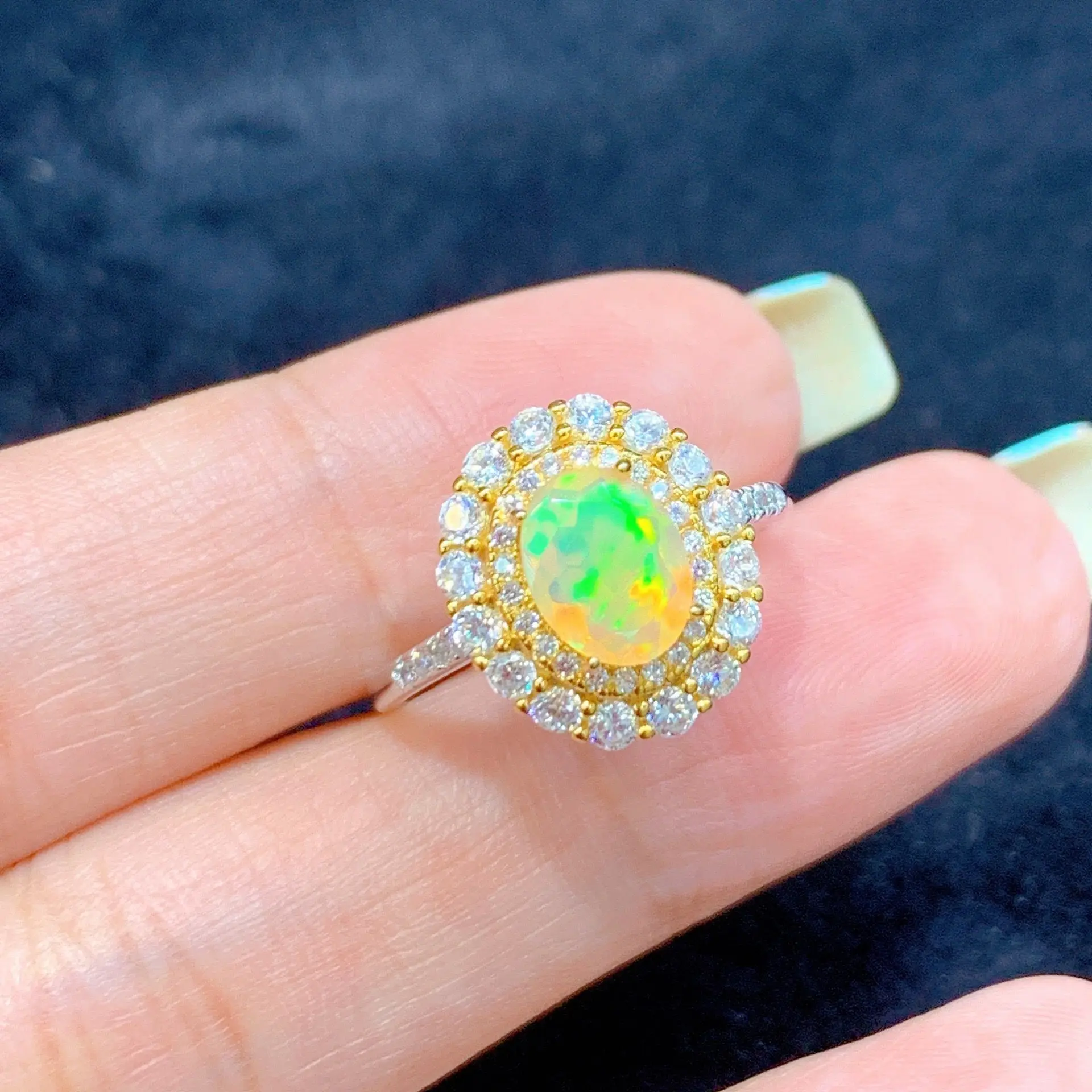 

Best Seller Jewelry Ring For Lady Woman With Natural Opal Gemstone 6*8mm For Girl Wedding Party Banquet Best Woman Gift Dating