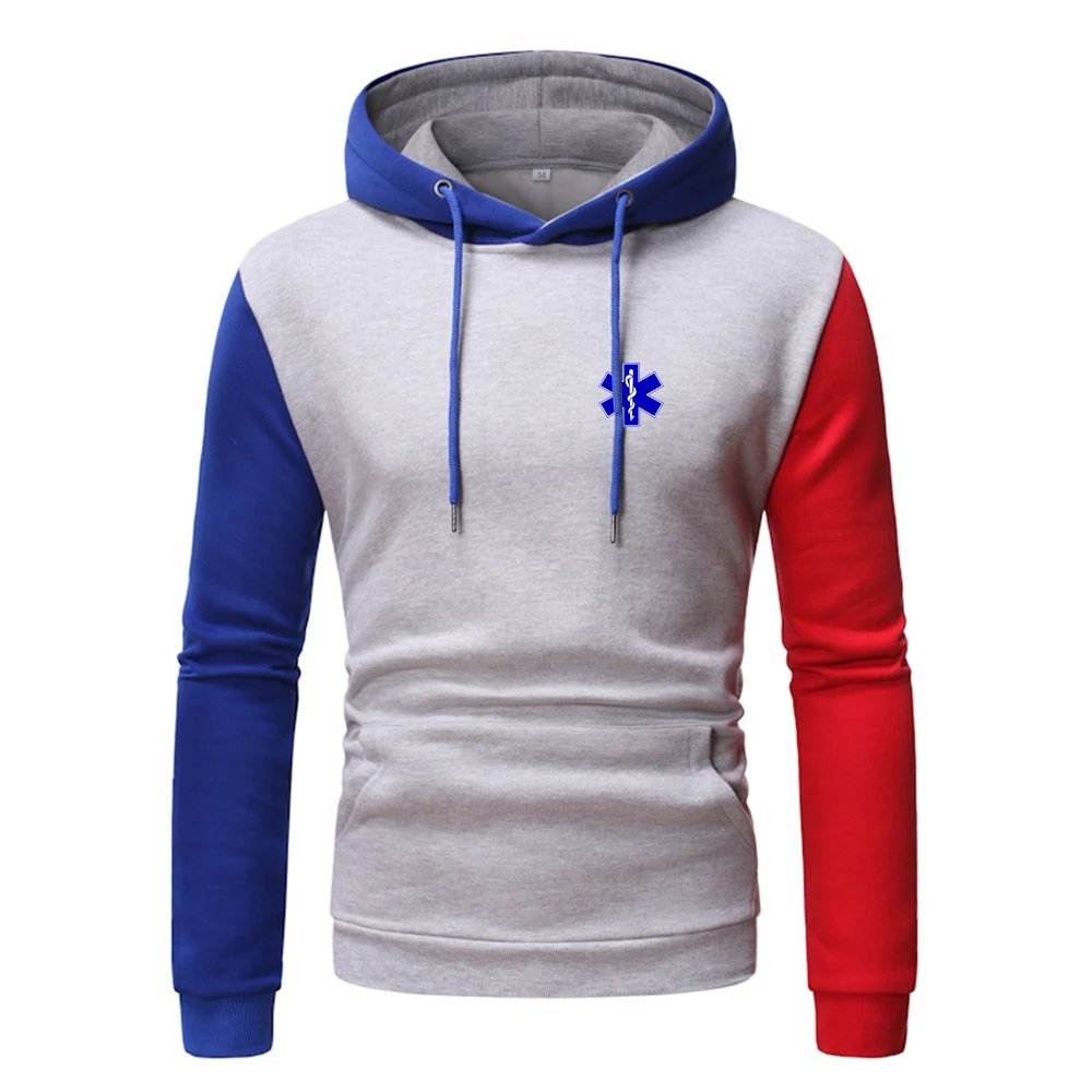 

EMT Emergency Ambulance 2024 Spring and Autumn New Men's Sweatshirt Splicing Hooded Sweater Pullover Fashion Printing Leisure Ho