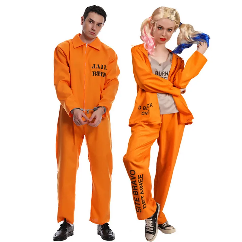 

Lovers' Clothes Men Halloween Orange Prisoner Jumpsuits Costumes Criminal Uniform Cosplay Carnival Purim Role Play Party Dress