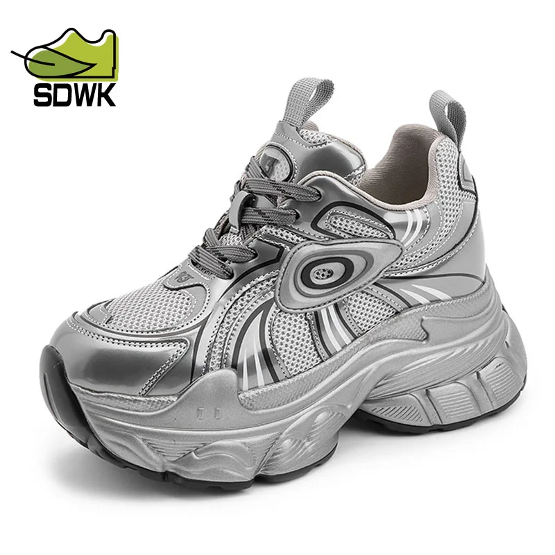 

Кроссовки SDWK женские из натуральной кожи, удобная обувь на танкетке со скрытым каблуком, на массивной вулканизированной подошве, с вырезами, 8 см, QA030, для осени